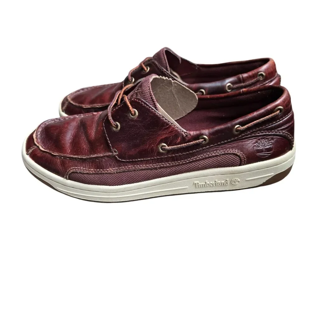 TIMBERLAND 2 Eye Boat Shoes‎ Burgundy Leather Deck Shoes 10.5